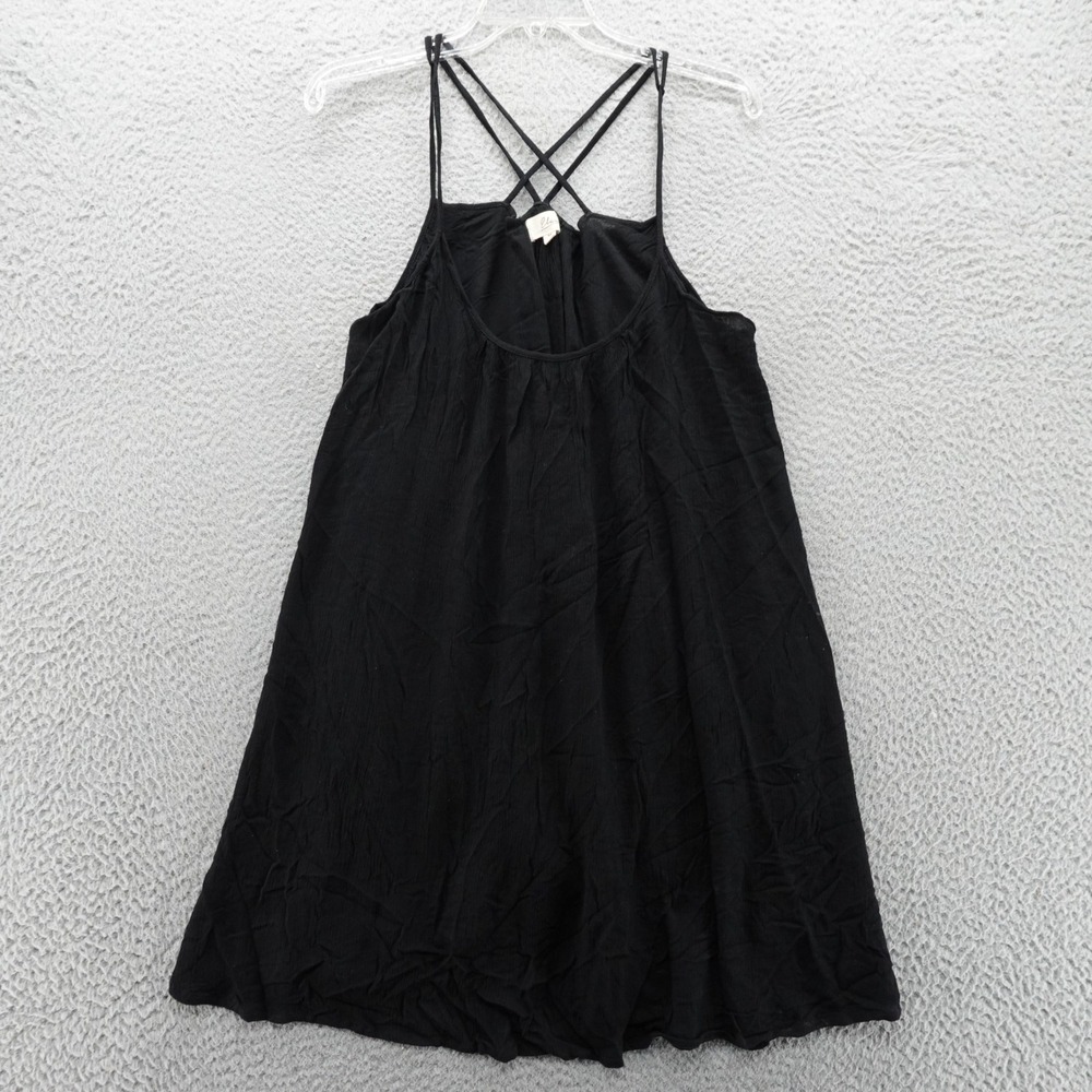 Elan Womens Black Strappy Cage Neck High Low Trapeze Mini Dress Pockets M NEW